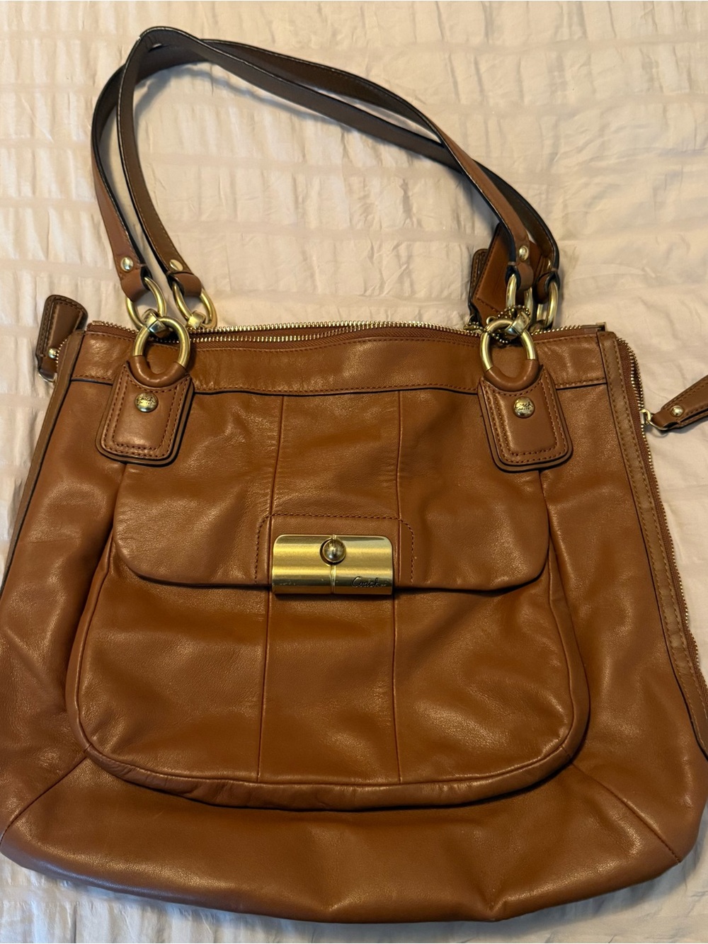 Coach Leather Shoulder Tote Bag in Cognac Brown